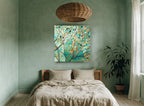 Verdigris Branch Mosaic landscape canvas print on the wall of a bedroom