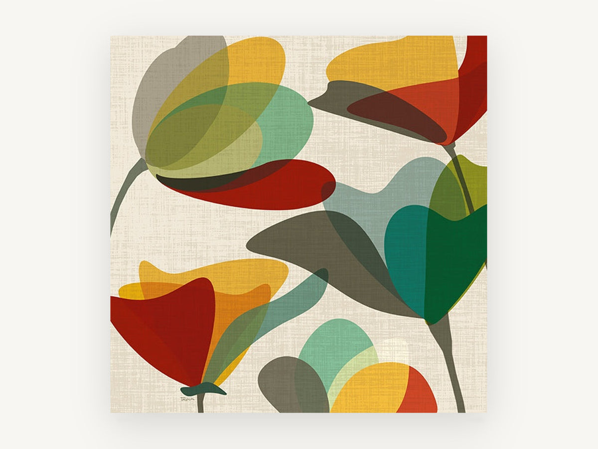 Overlapping Tulip Shapes, floral canvas wall art print, front view