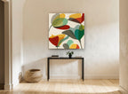 Overlapping Tulip Shapes floral canvas print on the wall of a hallway