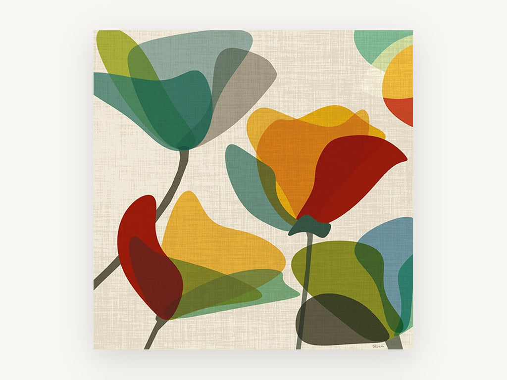 Overlapping Poppy Shapes, floral canvas wall art print, front view