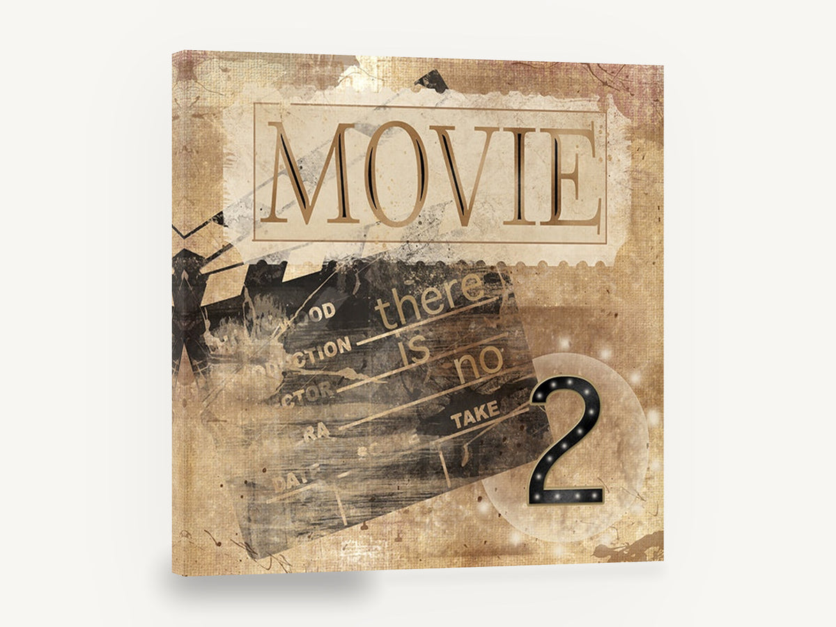 Movie, No Take Two, vintage movie clapperboard typography, stretched canvas wall art print ready to hang