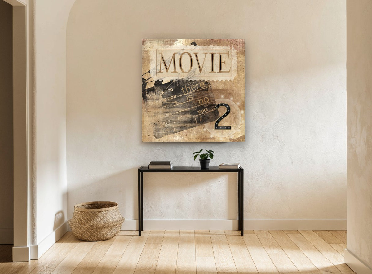 Movie, No Take Two vintage canvas print on the wall of a hallway