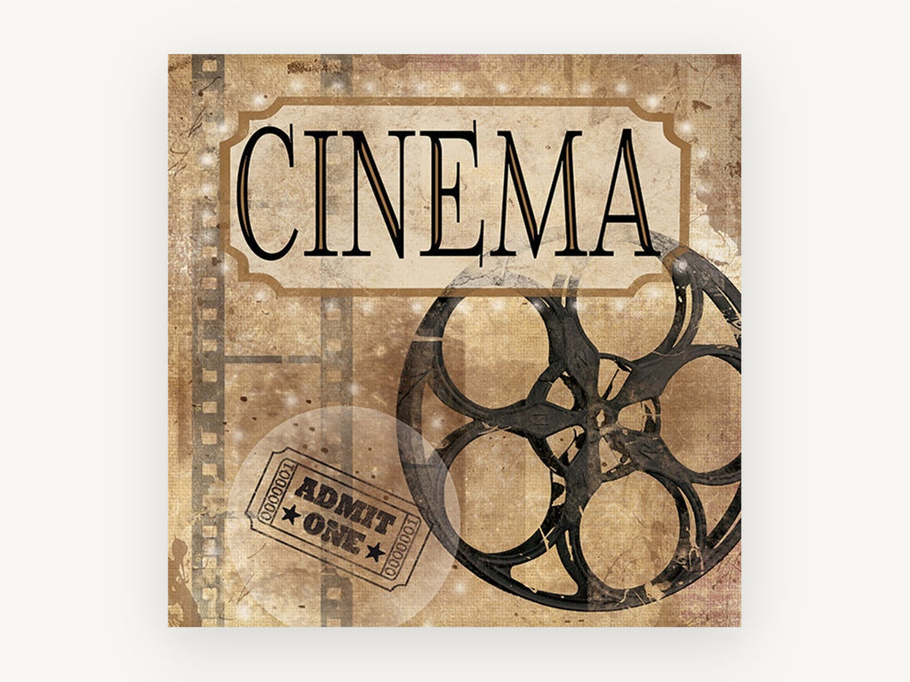 Cinema Reel and Ticket, vintage canvas wall art print, front view