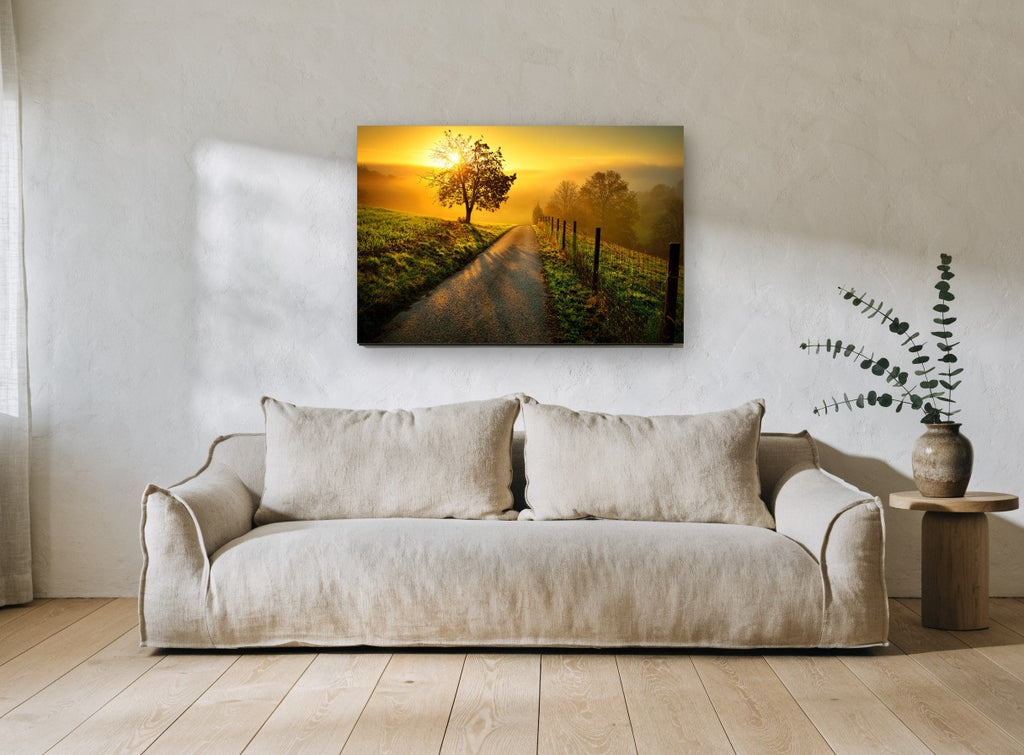 Golden Lane Sunrise landscape canvas print on the wall of a living room