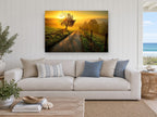 Golden Lane Sunrise landscape canvas print on the wall of a beach house living room