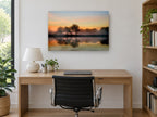 Amber Dawn Reflections landscape canvas print on the wall of a study