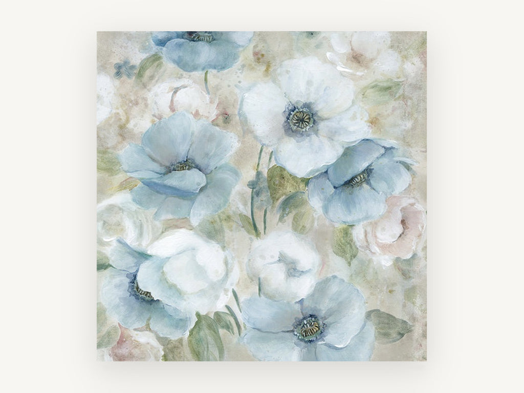 Soft Blue Anemones, floral canvas wall art print, front view