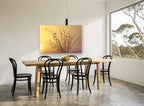 Golden Dew Seedhead floral canvas print on the wall of a dining room