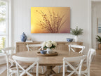 Golden Dew Seedhead floral canvas print on the wall of a Hamptons dining room