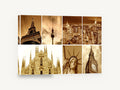 Sepia Landmark Collage, famous world landmarks sepia photograph collage, city canvas wall art print ready to hang