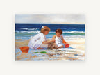Sandcastle Sisters, coastal canvas wall art print, front view