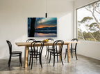 Ember Dawn Over Still Water landscape canvas print on the wall of a dining room