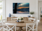 Ember Dawn Over Still Water landscape canvas print on the wall of a Hamptons dining room