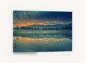 Amber Dawn Mirror, misty lake sunrise reflection photograph, landscape canvas wall art print ready to hang