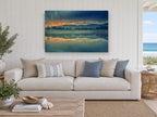 Amber Dawn Mirror landscape canvas print on the wall of a beach house living room
