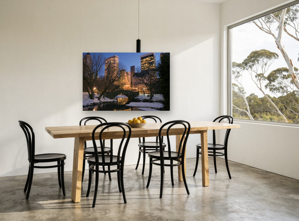 Gapstow Bridge Winter Dusk city canvas print on the wall of a dining room