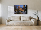 Gapstow Bridge Winter Dusk city canvas print on the wall of a living room