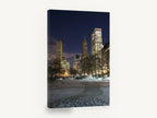 Frozen Pond Towers, new york central park winter night photograph, city canvas wall art print ready to hang