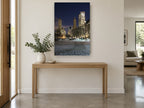 Frozen Pond Towers city canvas print on the wall of a entry hall