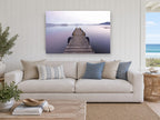 Still Lake Jetty coastal canvas print on the wall of a beach house living room