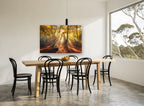 Golden Beech Light landscape canvas print on the wall of a dining room