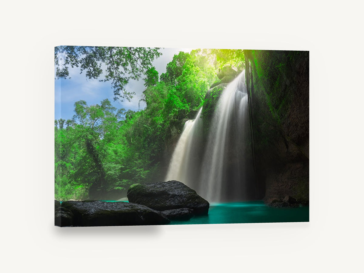 Emerald Pool Falls, tropical waterfall emerald pool photograph, landscape canvas wall art print ready to hang