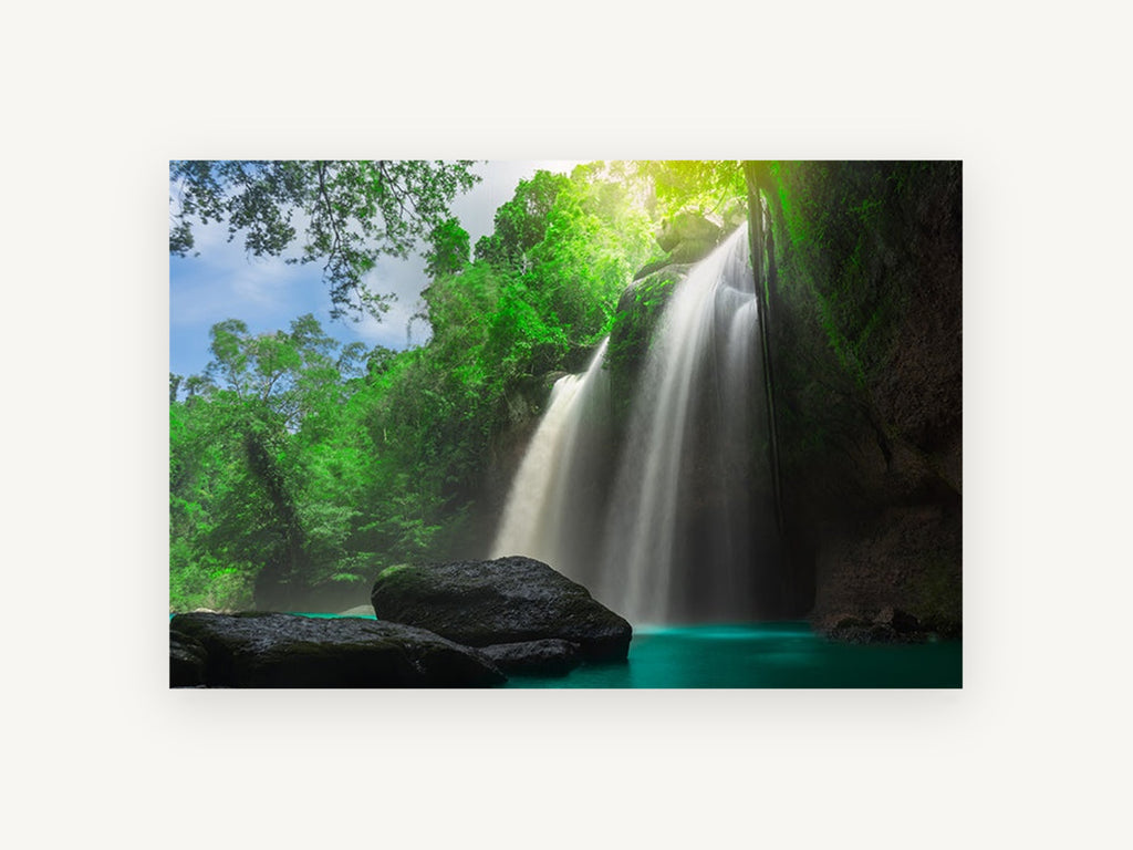 Emerald Pool Falls, tropical waterfall emerald pool photograph, landscape canvas wall art print, front view