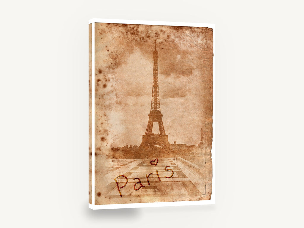 Paris Parchment Sepia, eiffel tower vintage sepia paris, city canvas wall art print ready to hang