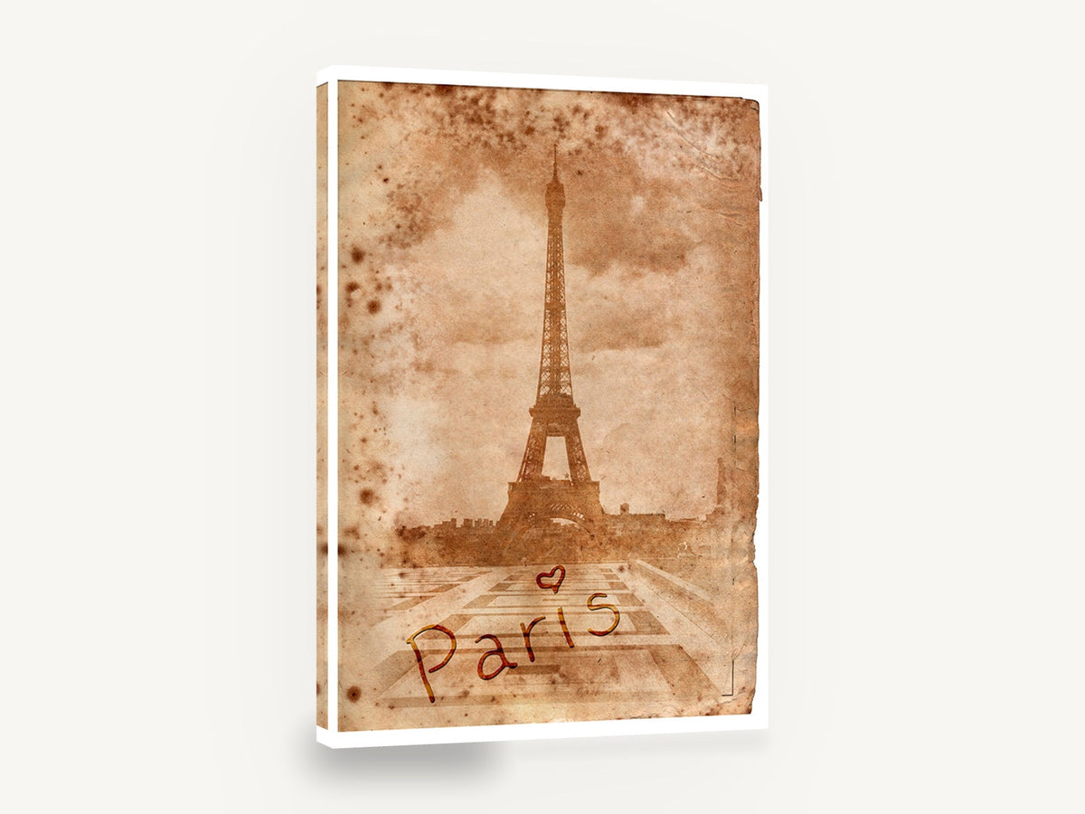 Paris Parchment Sepia, eiffel tower vintage sepia paris, city canvas wall art print ready to hang