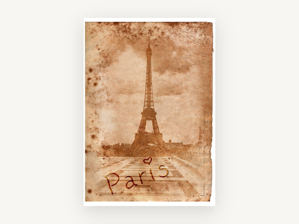 Paris Parchment Sepia, eiffel tower vintage sepia paris, city canvas wall art print, front view