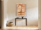 Paris Parchment Sepia city canvas print on the wall of a hallway