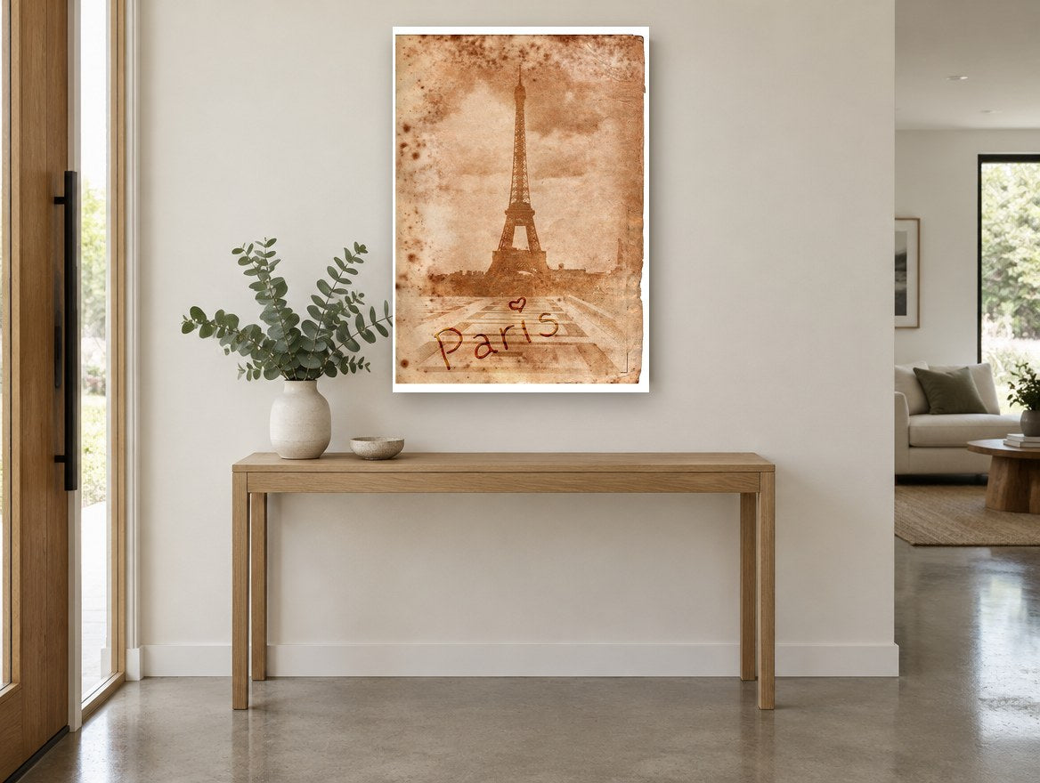 Paris Parchment Sepia city canvas print on the wall of a entry hall