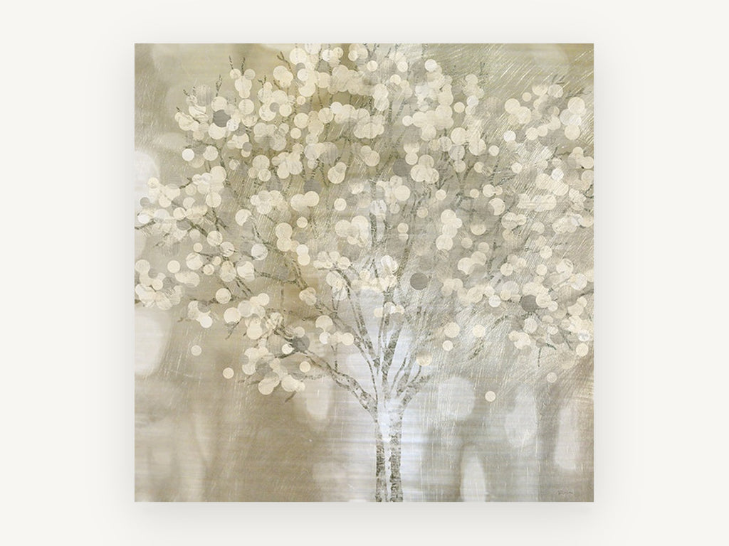 Cream Bubble Tree, cream dotted tree abstract artwork, landscape canvas wall art print, front view