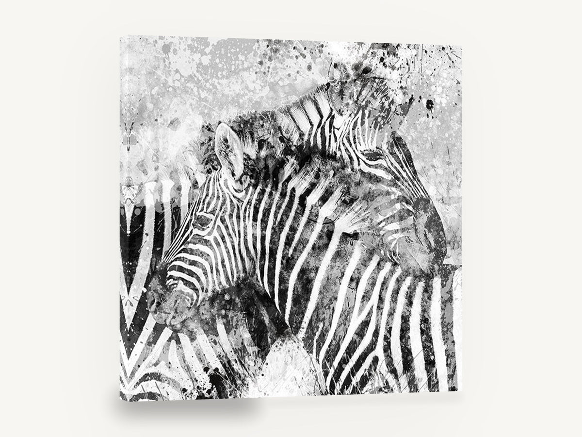 Splattered Zebra Pair, black and white zebra pair artwork, animal canvas wall art print ready to hang