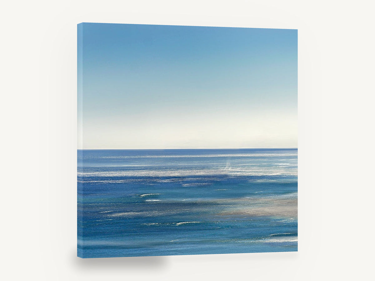 Silver Blue Horizon, calm blue ocean horizon photograph, coastal canvas wall art print ready to hang
