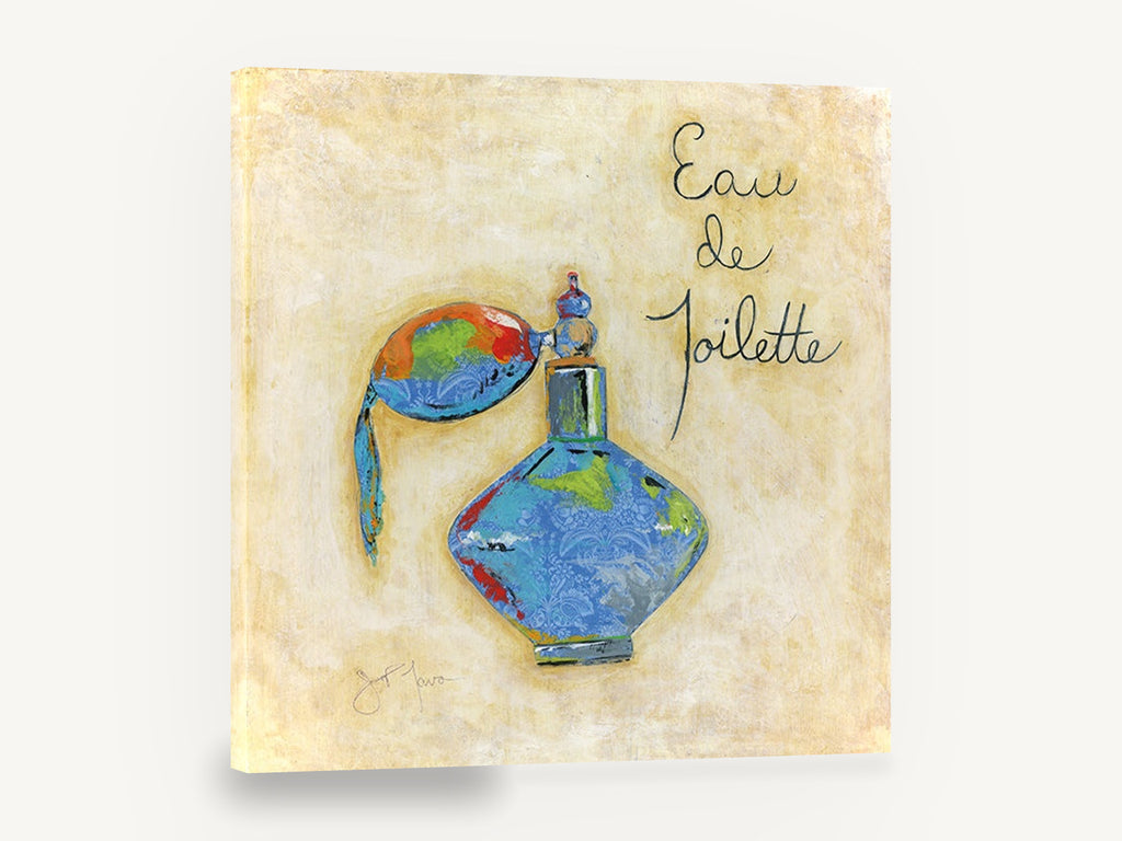 Blue Perfume Atomiser, retro blue perfume bottle, stretched canvas wall art print ready to hang