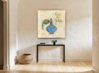Blue Perfume Atomiser vintage canvas print on the wall of a hallway
