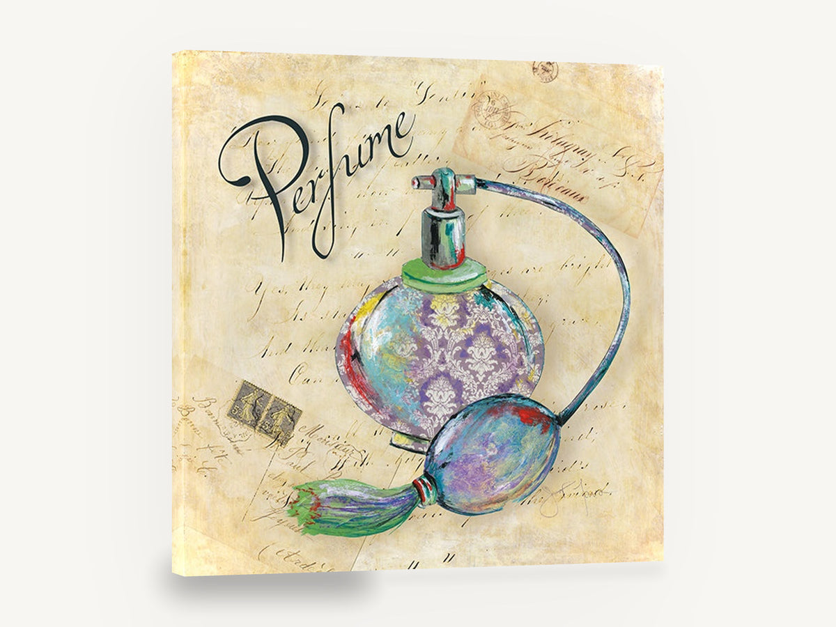 Damask Perfume Atomiser, vintage perfume atomiser bottle, stretched canvas wall art print ready to hang