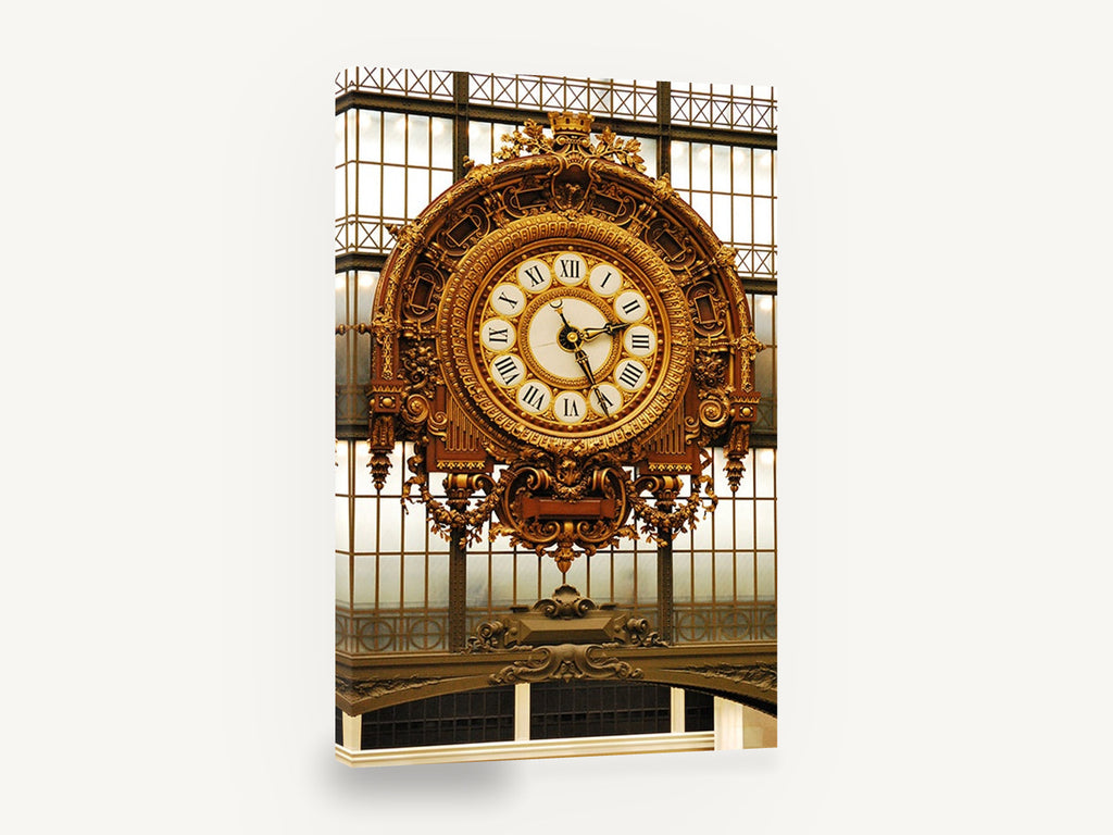 Gilded Station Clock, ornate gold clock paris photograph, city canvas wall art print ready to hang