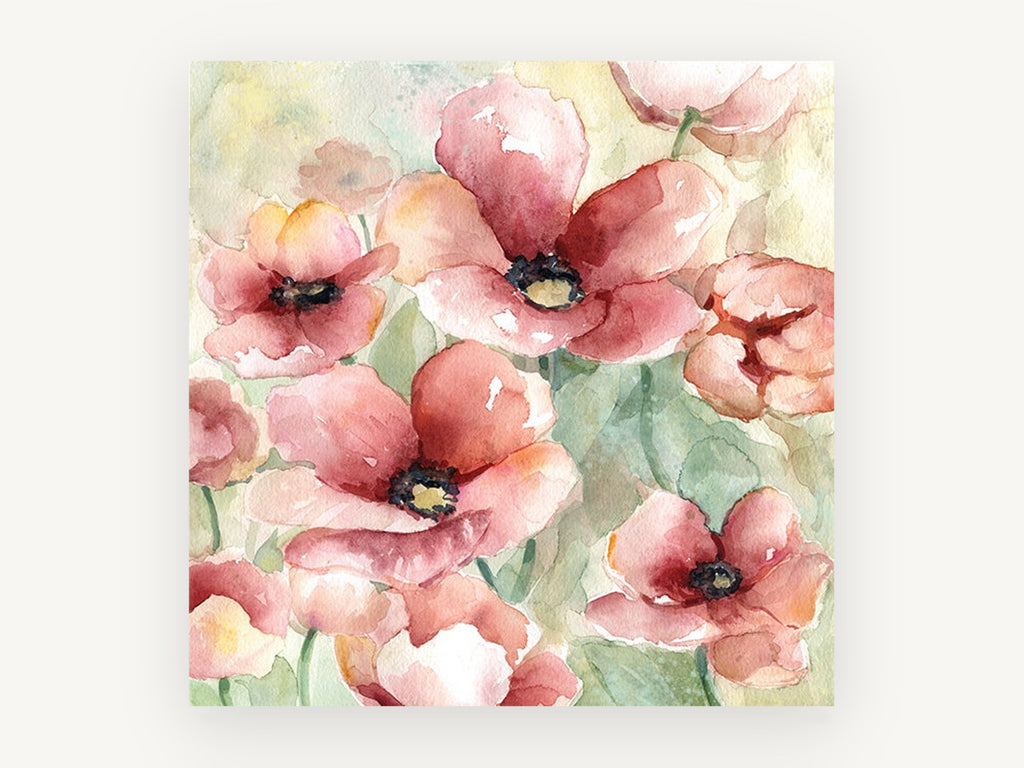 Blush Poppy Meadow, floral canvas wall art print, front view