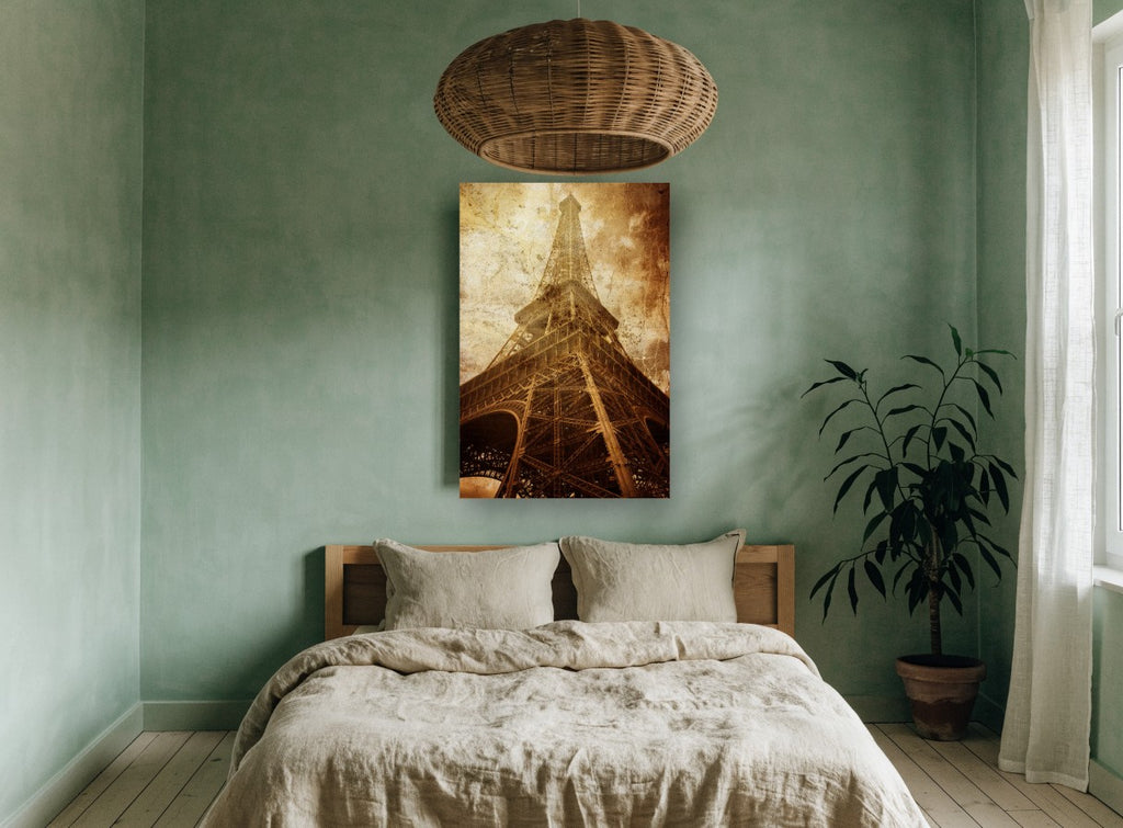 Weathered Iron Spire city canvas print on the wall of a bedroom