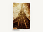 Weathered Iron Spire, eiffel tower sepia grunge photograph, city canvas wall art print ready to hang