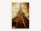 Weathered Iron Spire, eiffel tower sepia grunge photograph, city canvas wall art print, front view