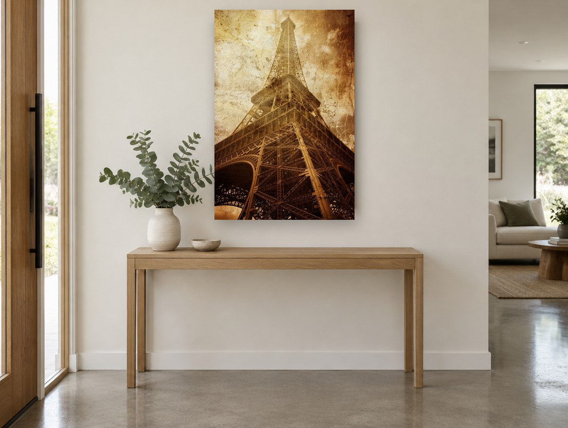 Weathered Iron Spire city canvas print on the wall of a entry hall
