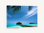 Lagoon Pier Retreat, maldives overwater bungalow pier photograph, coastal canvas wall art print ready to hang
