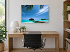 Lagoon Pier Retreat coastal canvas print on the wall of a study