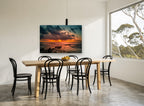 Ember Sky Breakwater coastal canvas print on the wall of a dining room