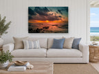 Ember Sky Breakwater coastal canvas print on the wall of a beach house living room