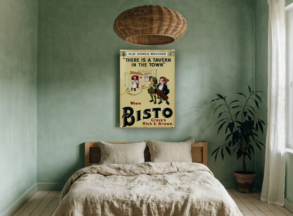 Tavern in the Town vintage canvas print on the wall of a bedroom