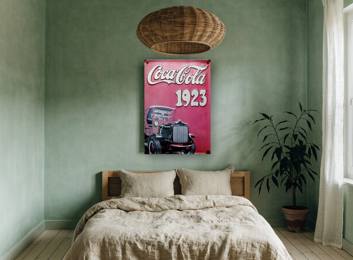Coca-Cola Delivery Truck 1923 vintage canvas print on the wall of a bedroom